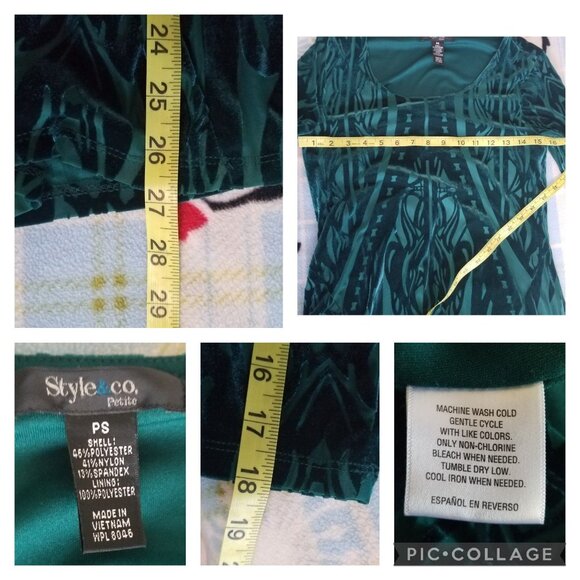 Style & Co. Green Velvet Top + Petite Small - Picture 2 of 5